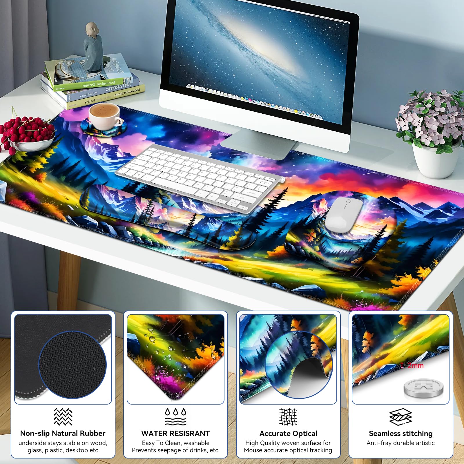 4 in 1 Large Mouse Pad, Keyboard Wrist Rest Set, Ergonomic Mouse Pad with Wrist Support, Desk Mat