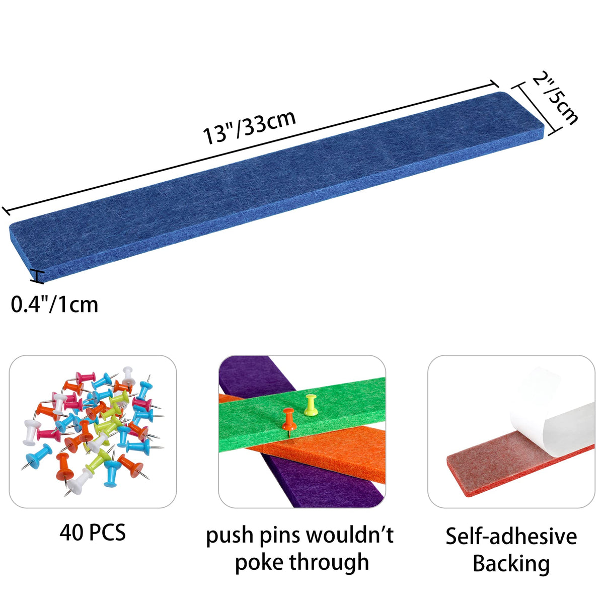 GoTiling Cork Board for Walls - 8 Pack Felt Pin Board Bar Strips - Self-Adhesive Lightweight