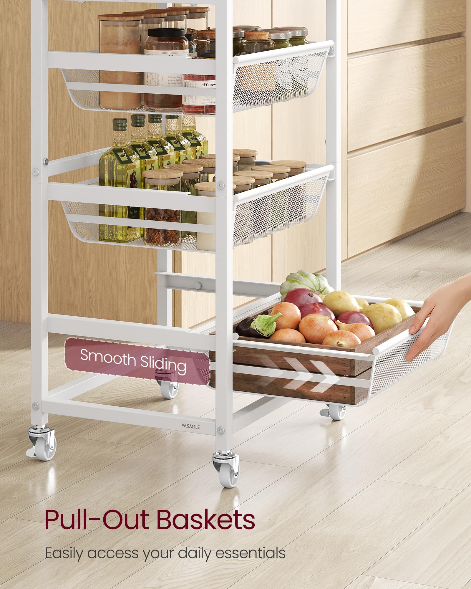 VASAGLE 5-Tier Storage Rolling Cart Organizer with Pull-Out Baskets