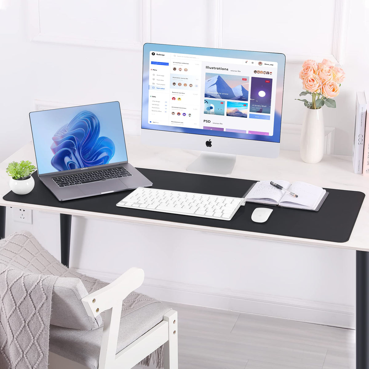 AFIING Large Desk Mat, 47" x 17", Black