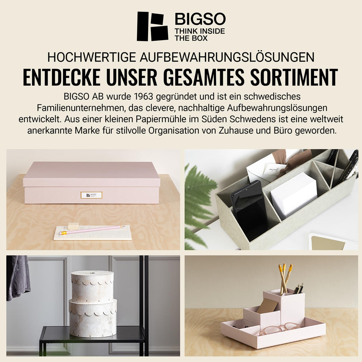 Bigso Box of Sweden Document Box for A4 Paper, Brochures and Notes - Box with Lid and Handle