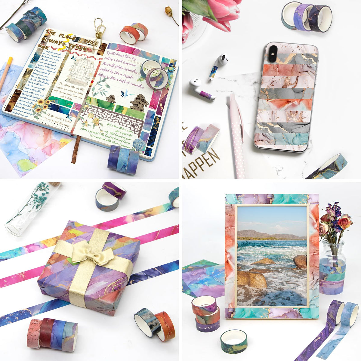 Mooker 48 Rolls Washi Tape Set - Decorative Masking Tape Colored Marbling Patterns, Adhesive