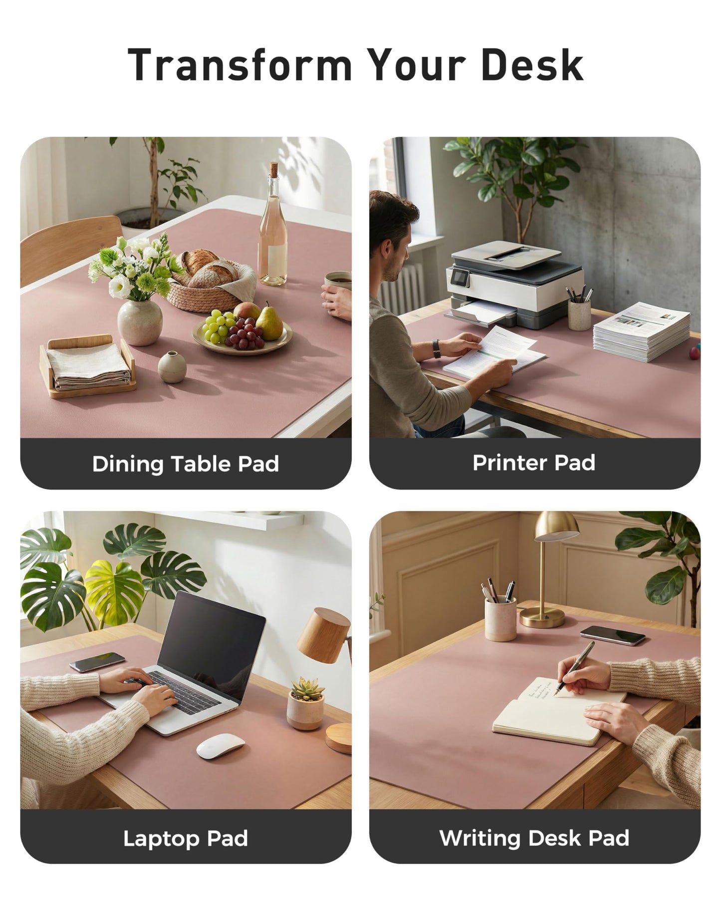 Aothia Faux Leather Desk Mat - Large Mouse Pad, Non-Slip PU Leather Blotter, Waterproof Writing