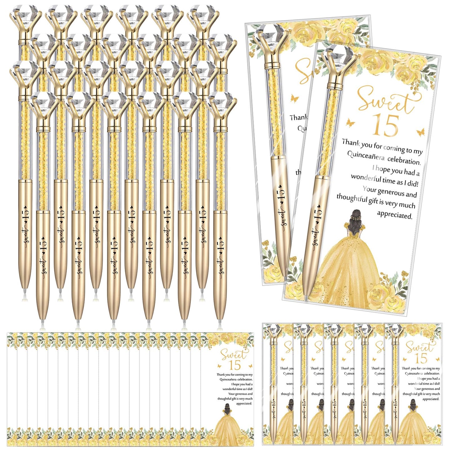 Sayglossy 50 Set Quinceanera Party Favor Sweet Gift, 15th, Gold