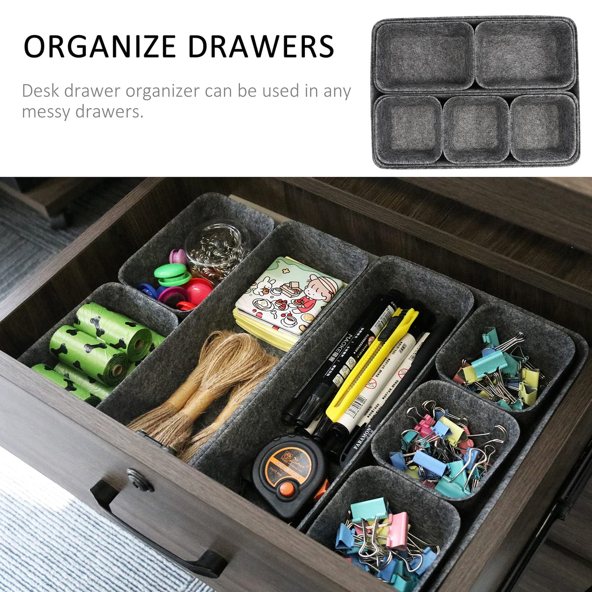 Newthinking Desk Drawer Organiser Trays, 8 Pack Square Organizer Box Stackable Dividers, Save Desk