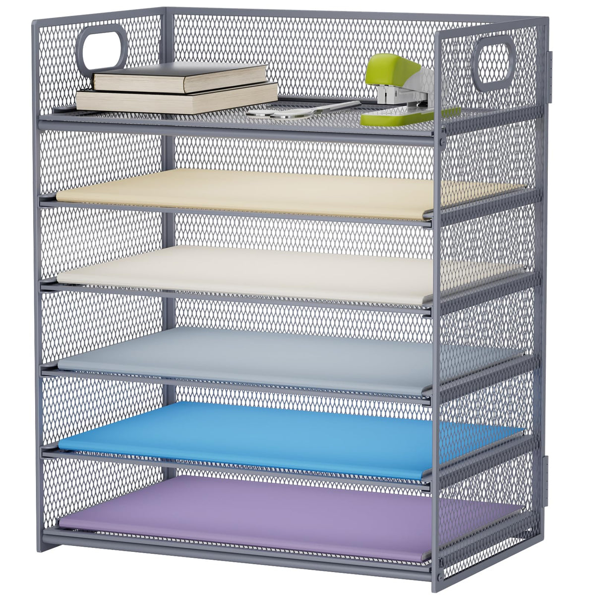 Marbrasse 6 Tier Paper Organizer Letter Tray - Mesh Desk File Organizer with Handle, Paper Sorter