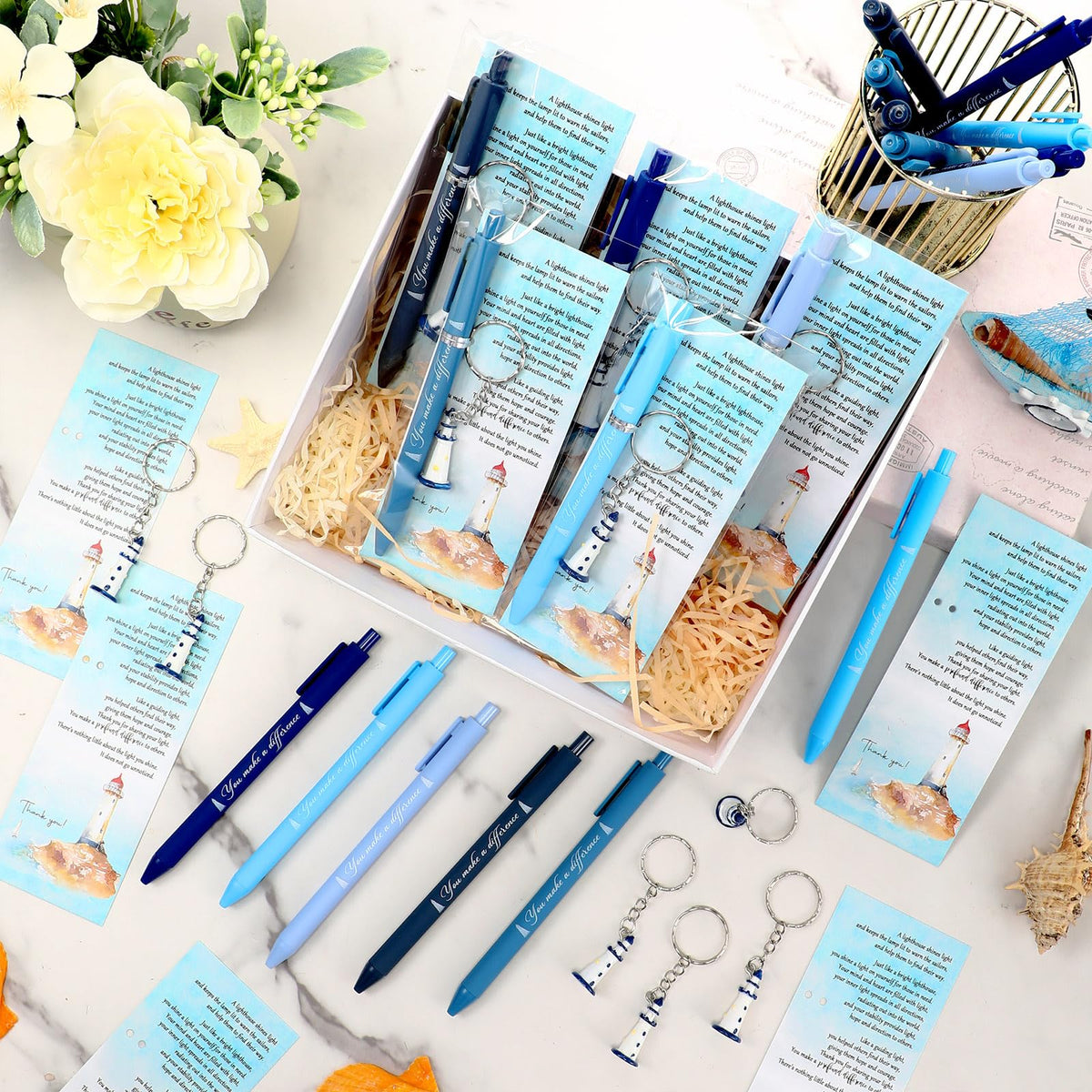 Sayglossy 50 Set Inspirational Lighthouse Pens Bulk Thank You Gift