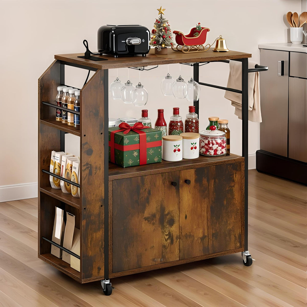 YITAHOME Kitchen Island Cart with Power Outlet, 36 Inch Mobile Kitchen Cart with Open Shelves