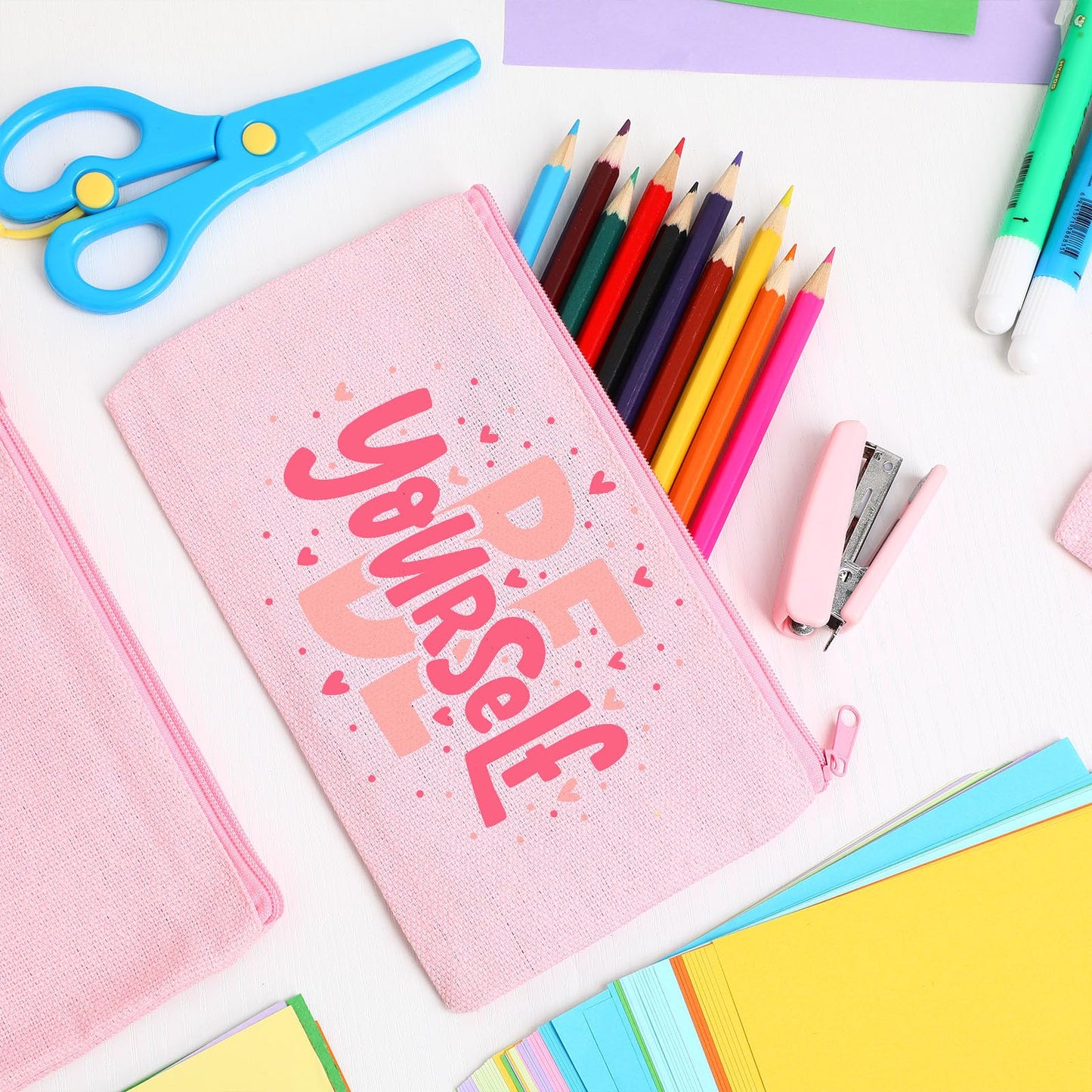 Frienda 50 Pcs Canvas Zipper Pouch Bulk Gift, Pink