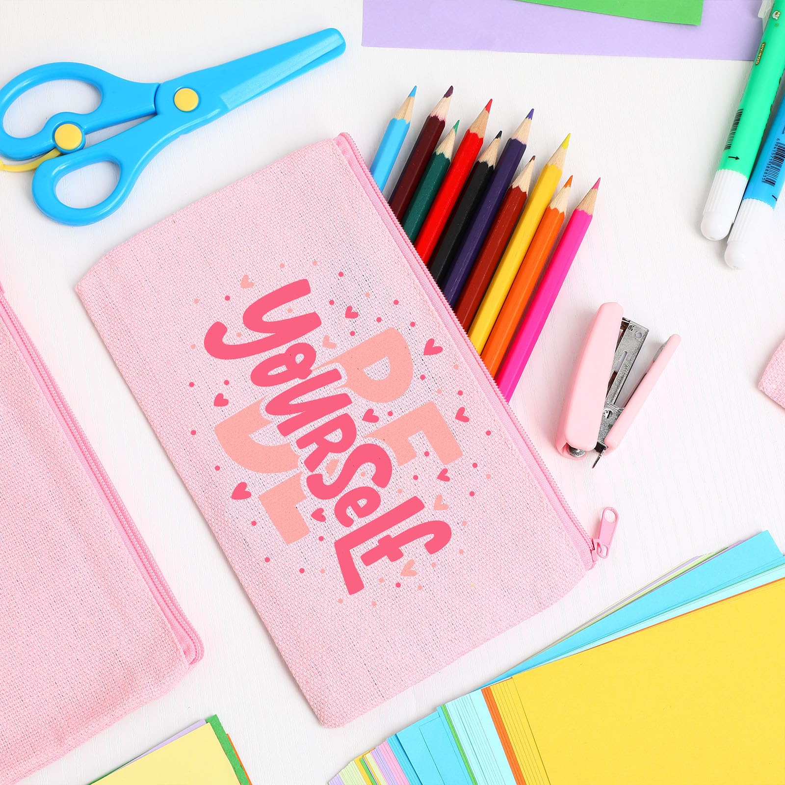 Frienda 50 Pcs Canvas Zipper Pouch Bulk Gift, Pink