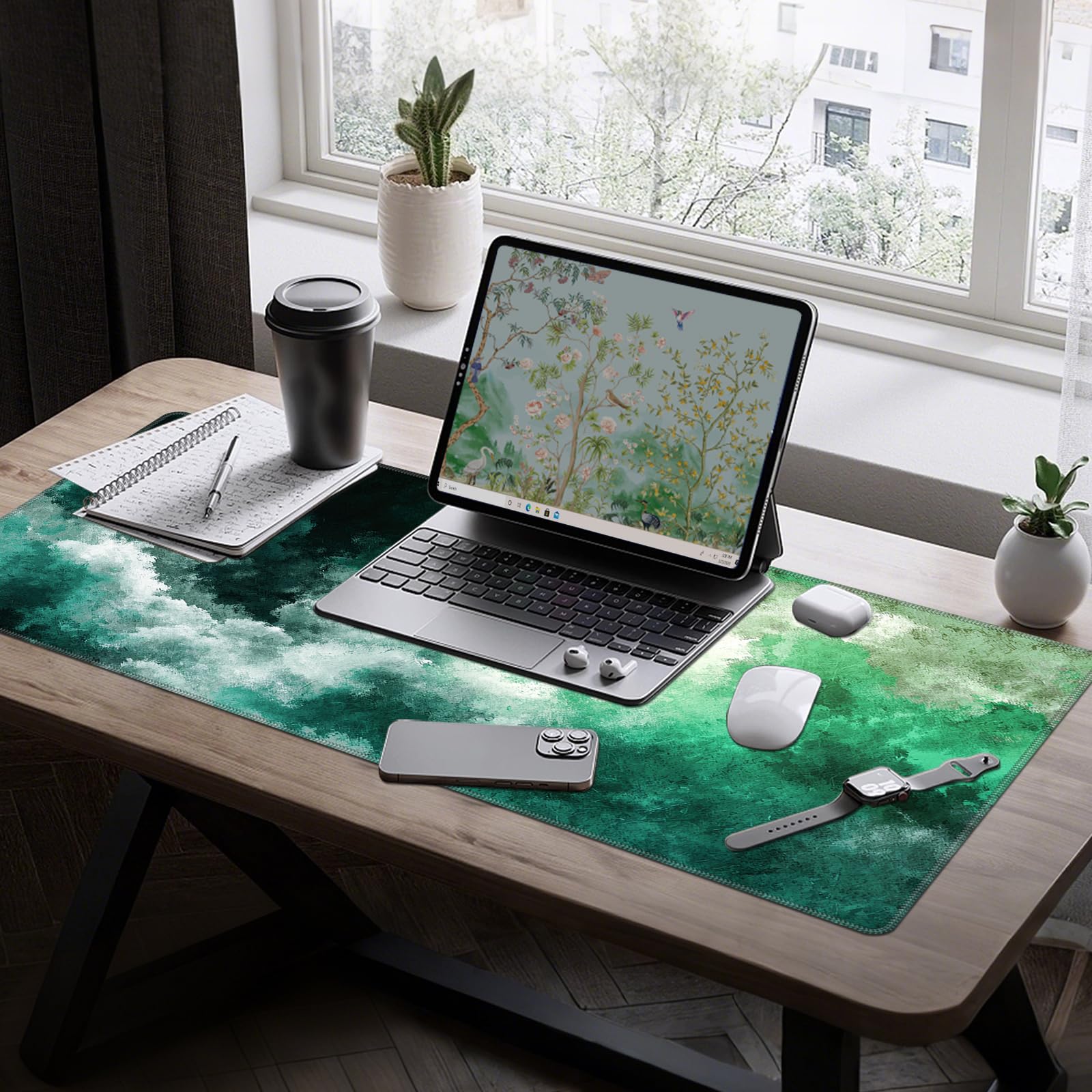 Baziabbo Green Desk Mat,XXL Extended Big Mouse Pad,Gaming Mousepad with Stitched Edge,Non-Slip