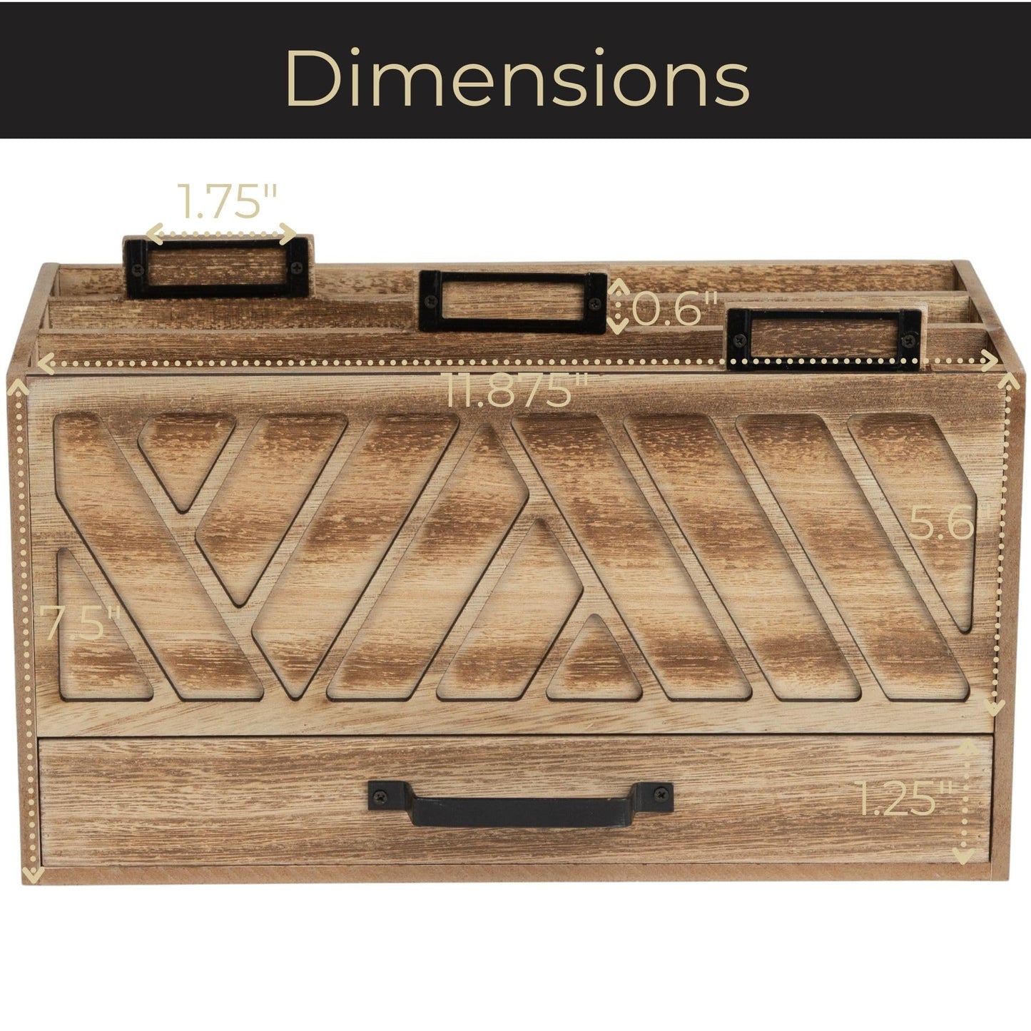 BLU MONACO | Natural Wood Desktop Mail Organizer with Drawer | Three-Tier Mail Sorter with Black