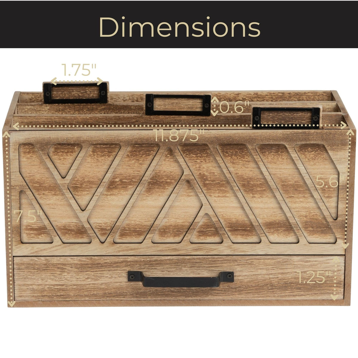 BLU MONACO | Natural Wood Desktop Mail Organizer with Drawer | Three-Tier Mail Sorter with Black