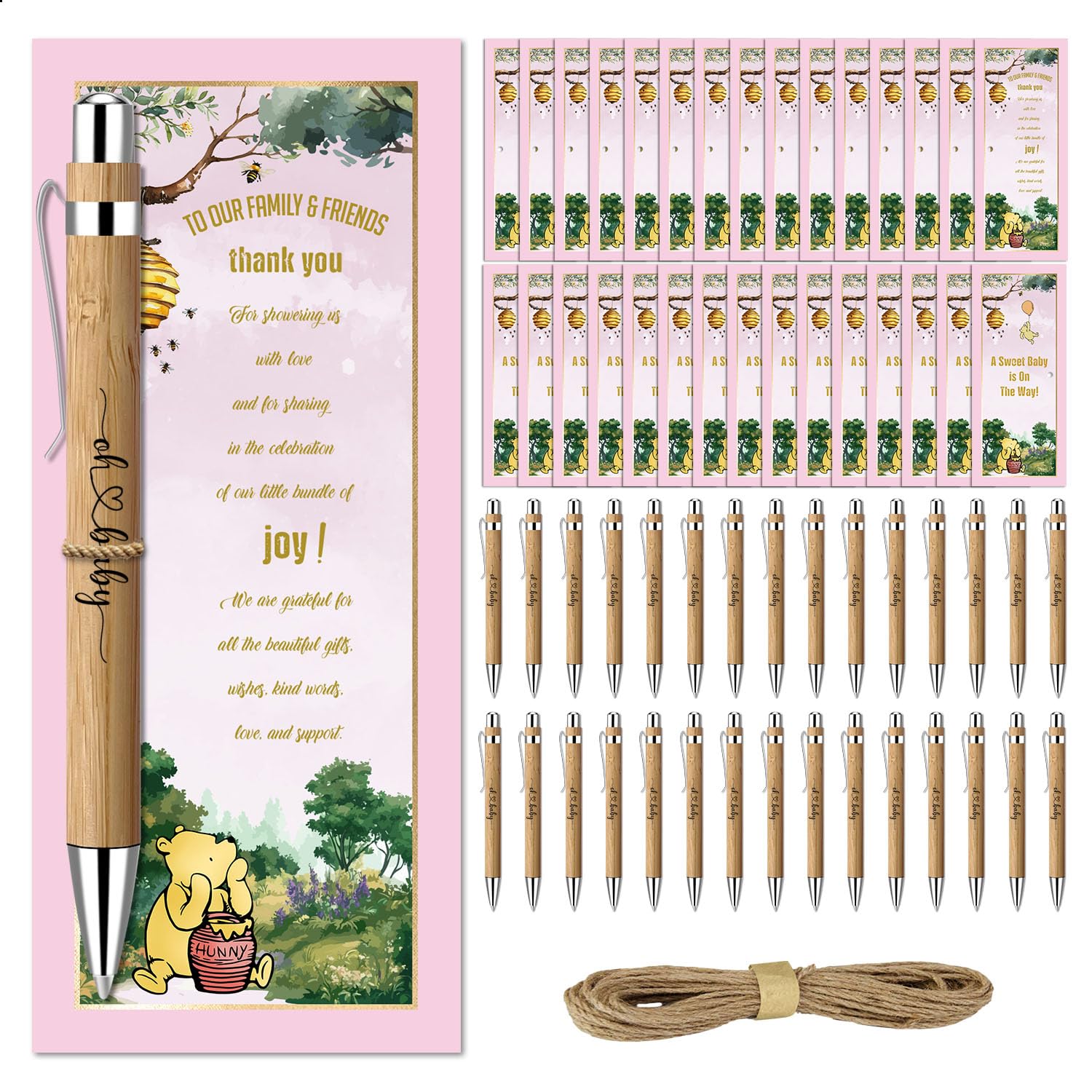 Toerifer 30 Pcs Baby Shower Gifts for Guests, Winnie Baby Shower Sets, Included Bamboo Pens