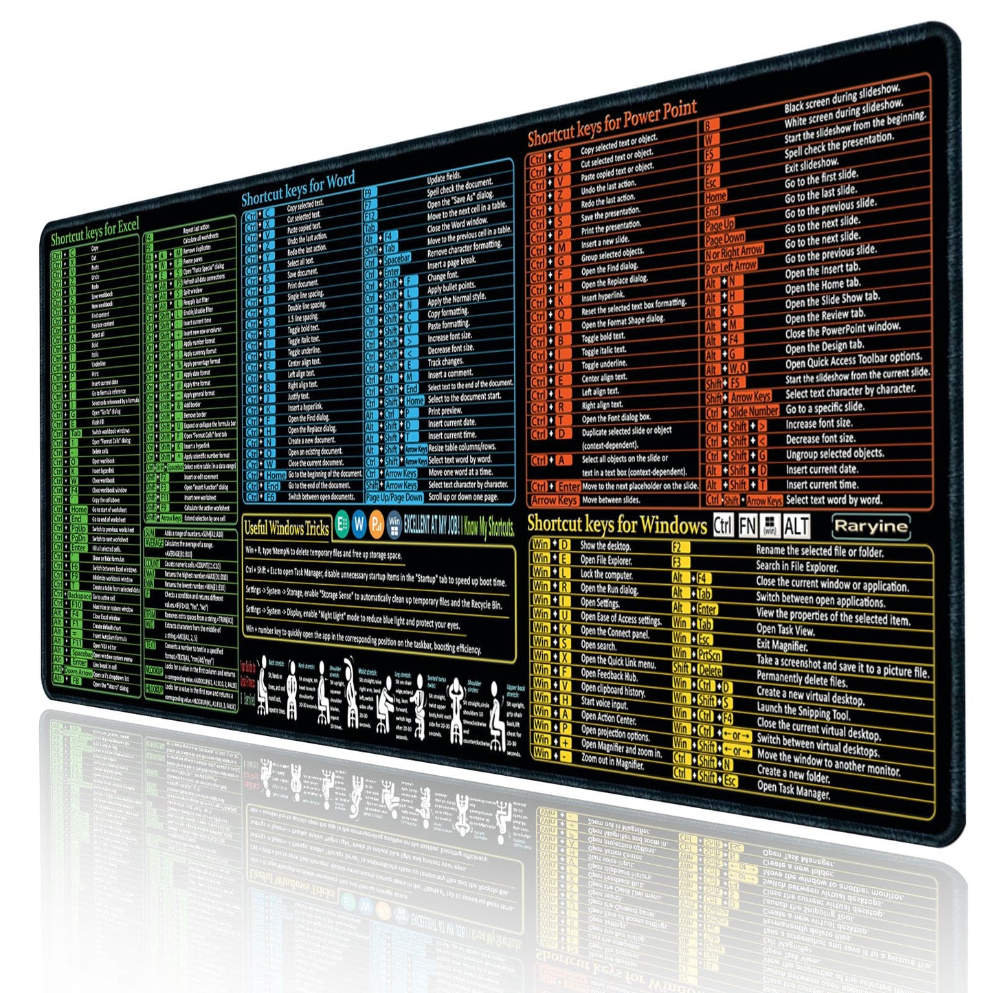 Raryine Excel/Word/Power Point/Windows Mouse pad,Non-Slip&Waterproof Large Gaming Office pc Desk