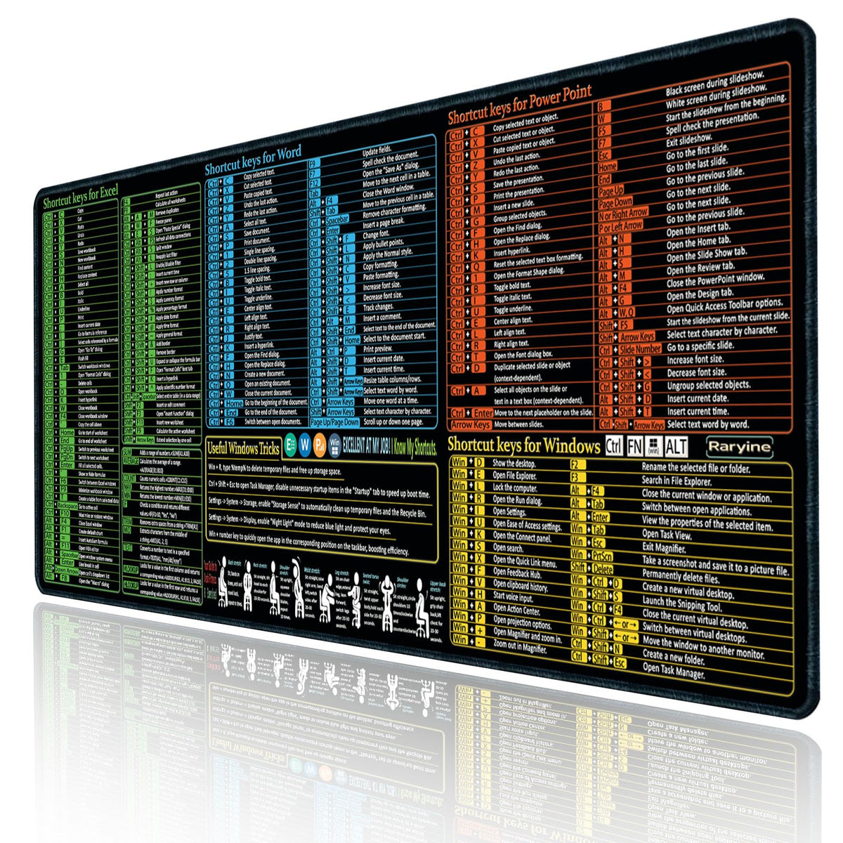 Raryine Excel/Word/Power Point/Windows Mouse pad,Non-Slip&Waterproof Large Gaming Office pc Desk