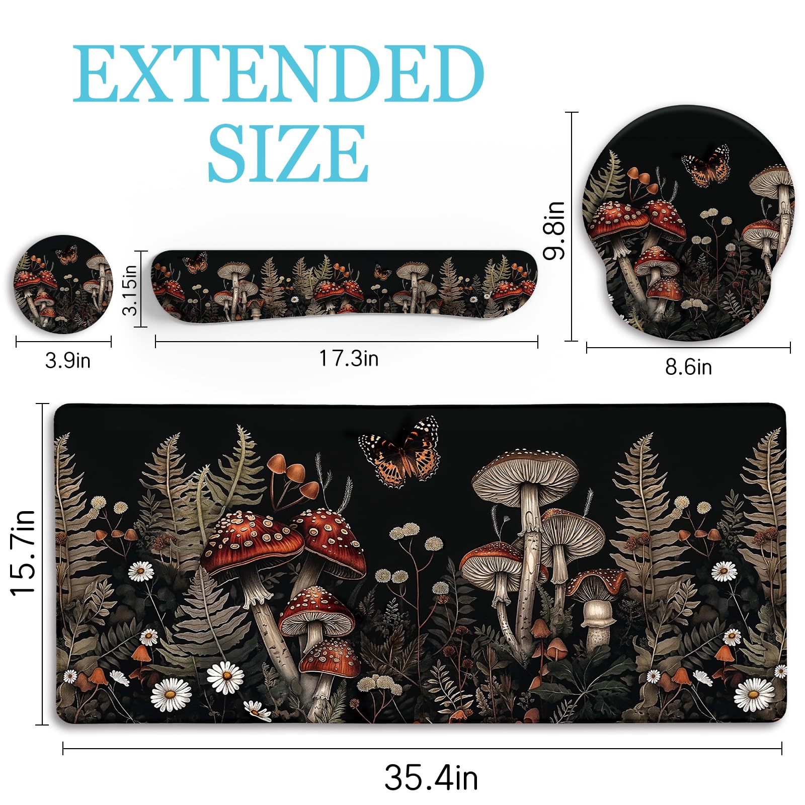 LIMKRIAN Mushroom Mouse Pad Set Large Desk Matt for Desktop Fall Decor
