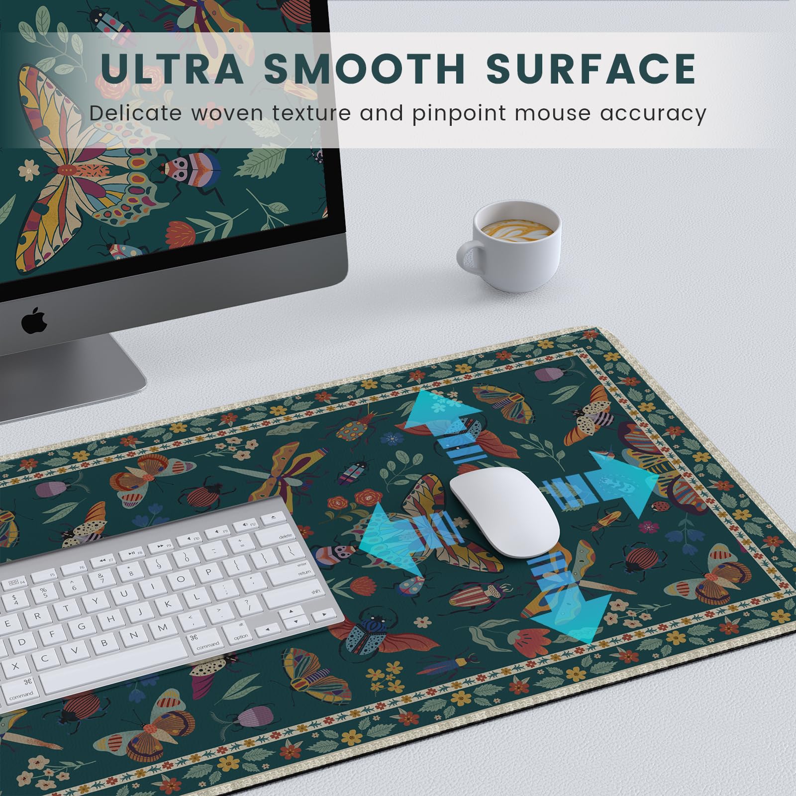 HAOCOO Large Desk Matt for Desktop, Floral Computer Pad(Dark Green)