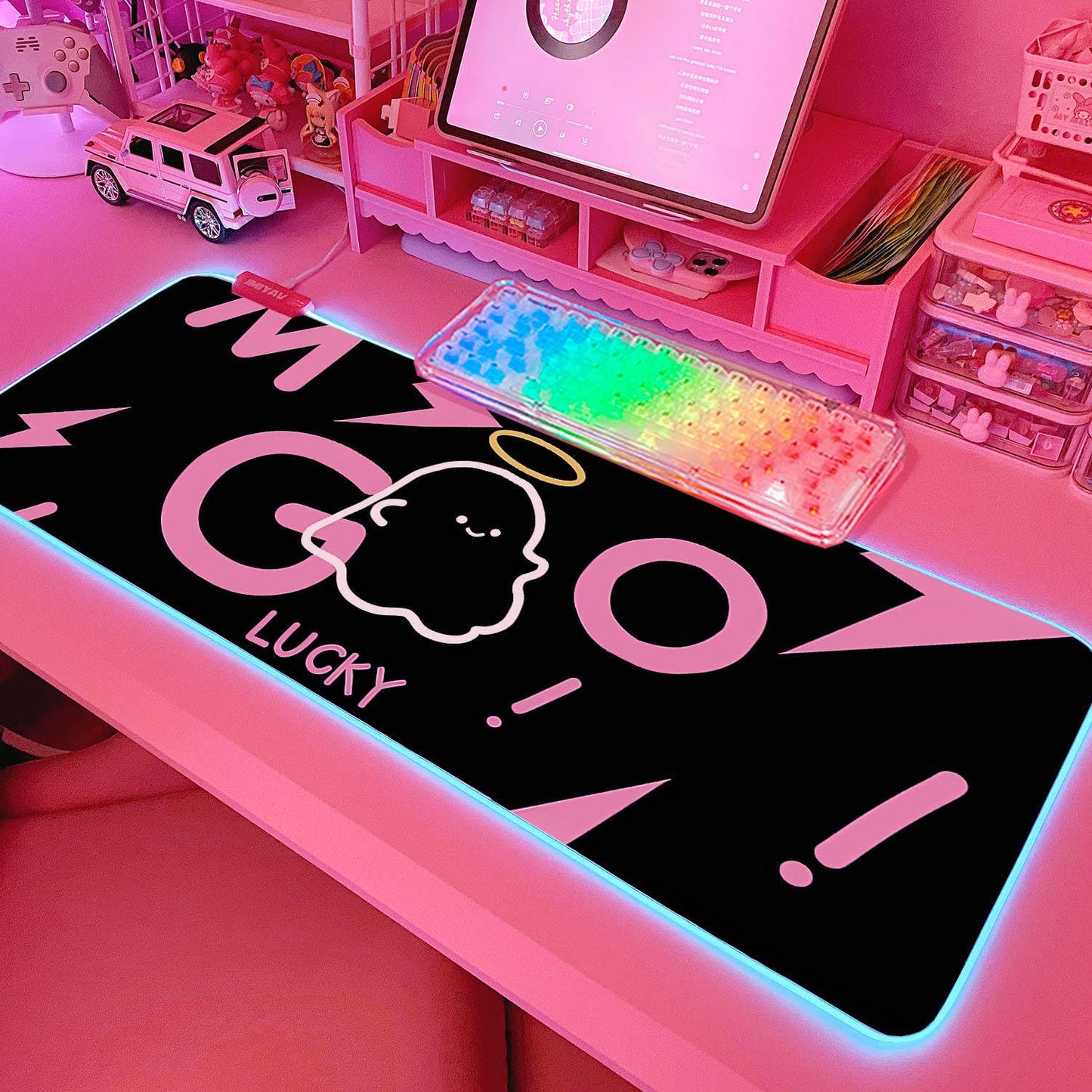 JMIYAV Pink RGB Gaming Mouse Pad 31.5x12 Inch PC XL Large Extended Glowing Led Light Up Desk Pad