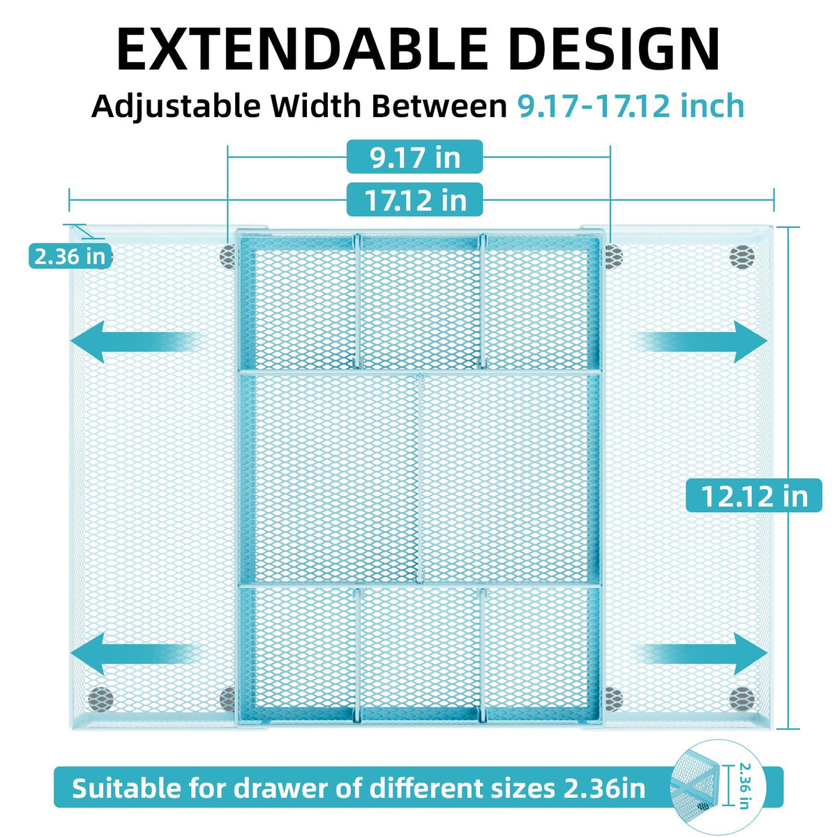 Marbrasse Expandable Desk Drawer Organizer, Mesh Drawer Organizer Tray with 10 Adjustable