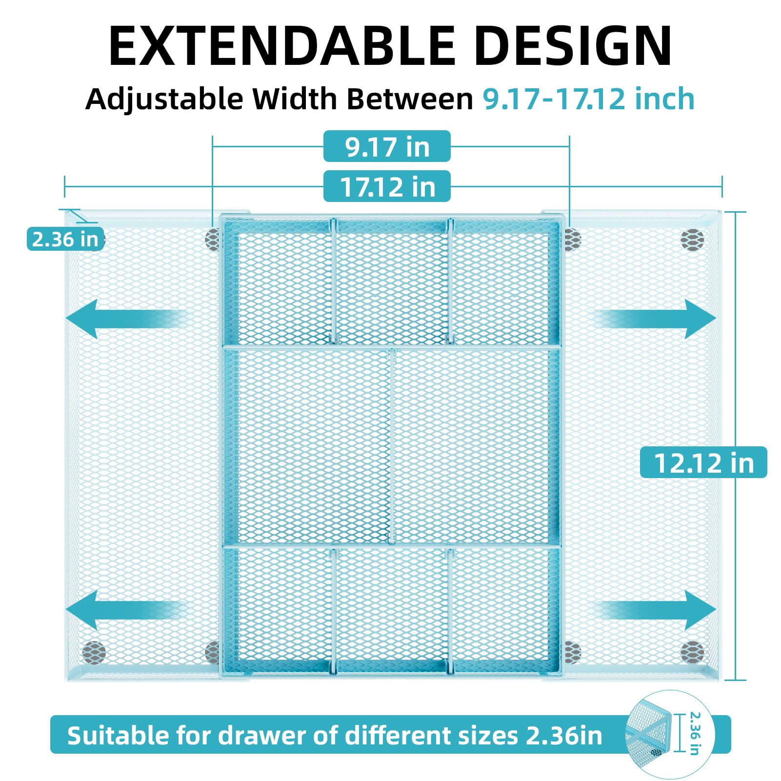 Marbrasse Expandable Desk Drawer Organizer, Mesh Drawer Organizer Tray with 10 Adjustable