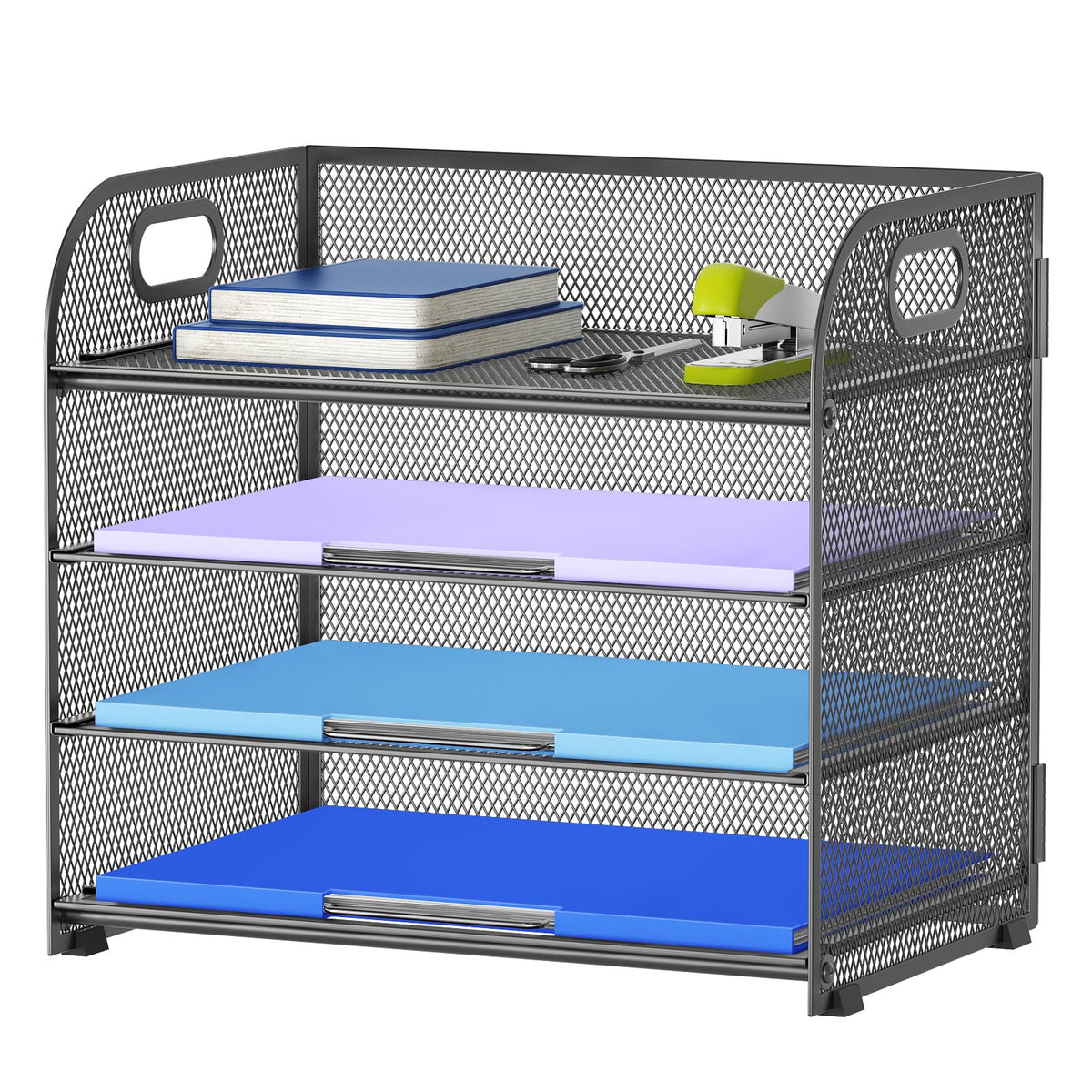 Marbrasse 4 Tier Paper Organizer Letter Tray - Mesh Desk File Organizer with Handle, Paper Sorter