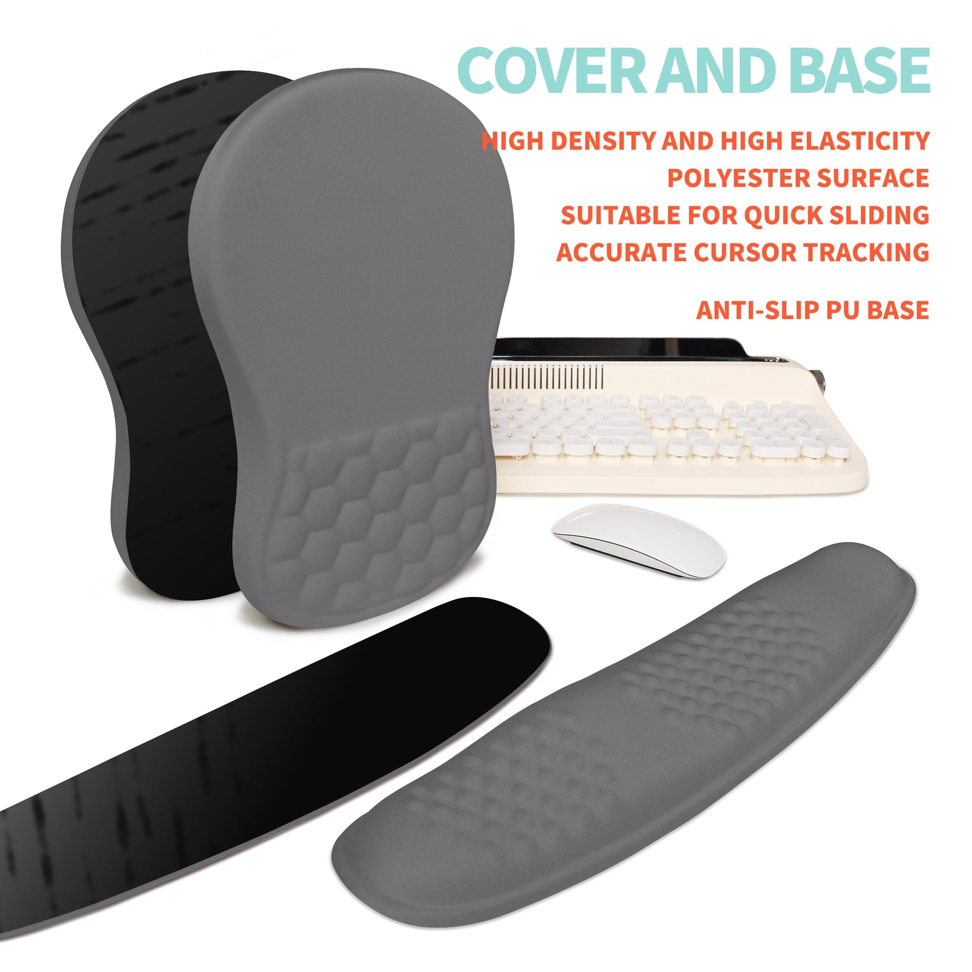 KUOSGM 2-in-1 Ergonomic Set, Wave Rise Keyboard Wrist Rest and Massage Bulge Slope Mouse Pad Wrist