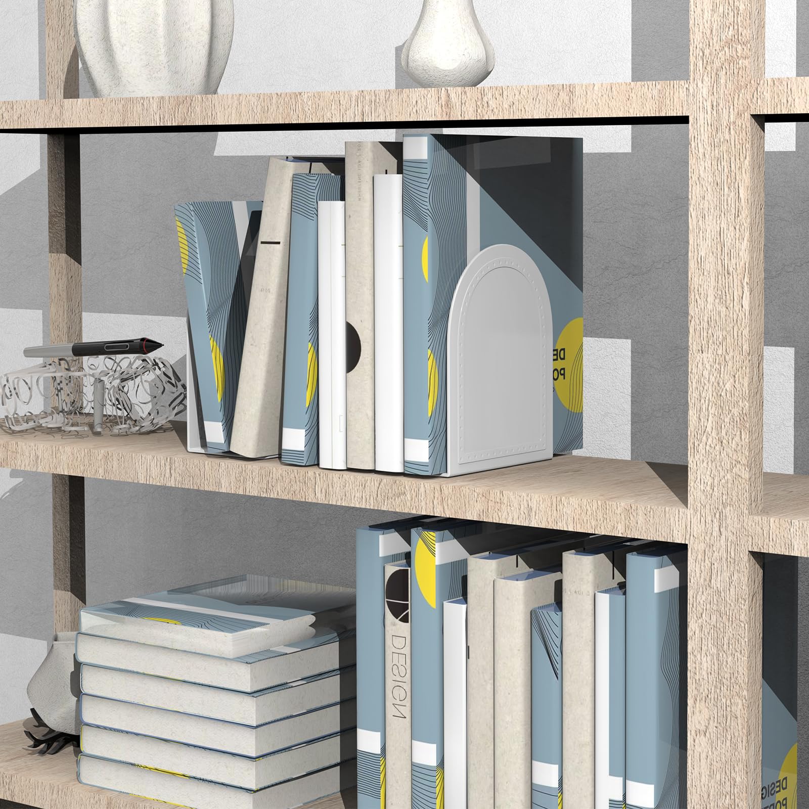 10 Pair Bookends Metal Book Ends Universal Economy Bookend (White, 10 Pair)