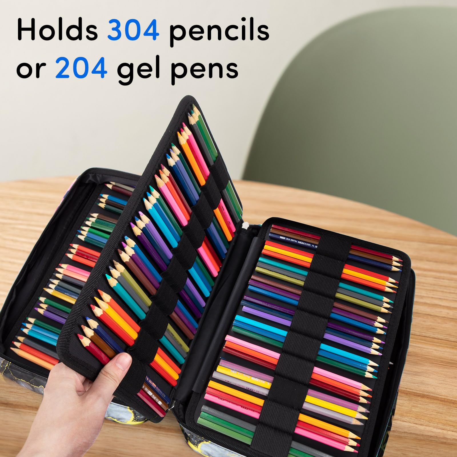 YOUSHARES 300 Slots Color Pencil Case - Pen Case Organizer with Handy Wrap & Zipper, Multilayer