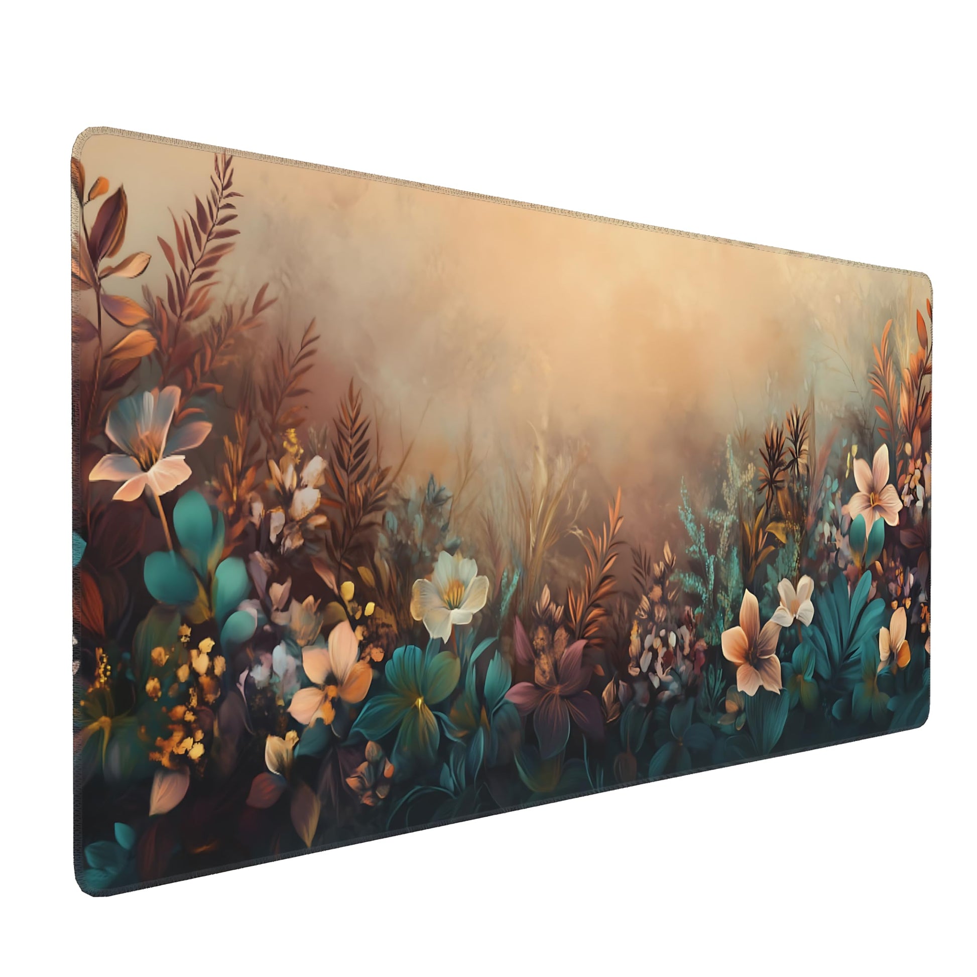 Floral Aesthetic Azalea Gaming Mouse Pad, Earth Tone Dreamy Desk Mat with Anti-Slip Base & Stitched