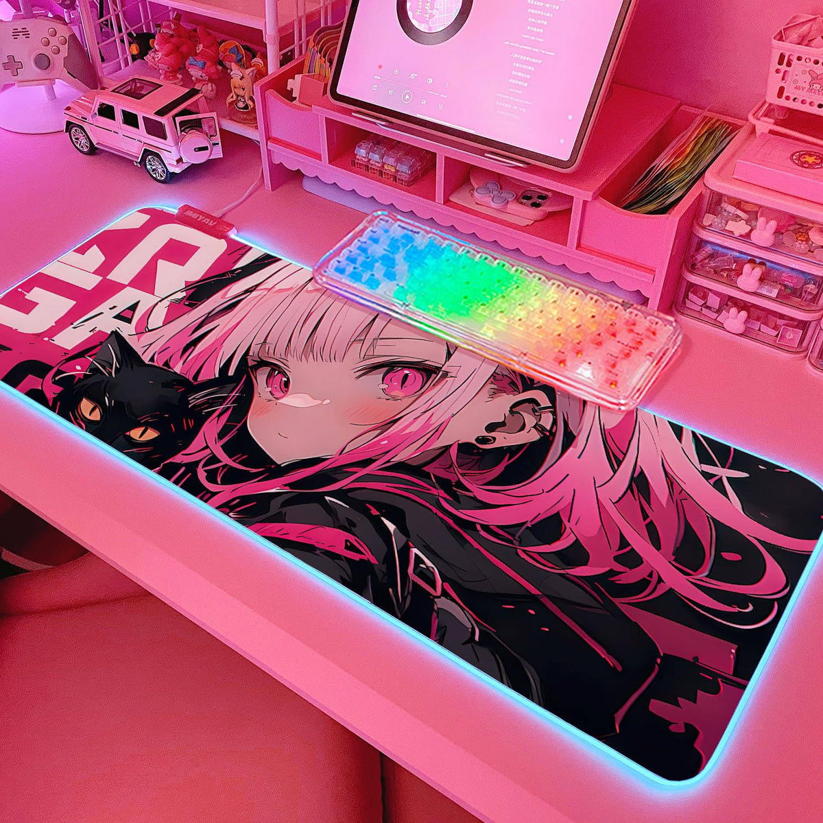 JMIYAV Pink RGB Gaming Mouse Pad 31.5x12 Inch PC XL Large Extended Glowing Led Light Up Desk Pad