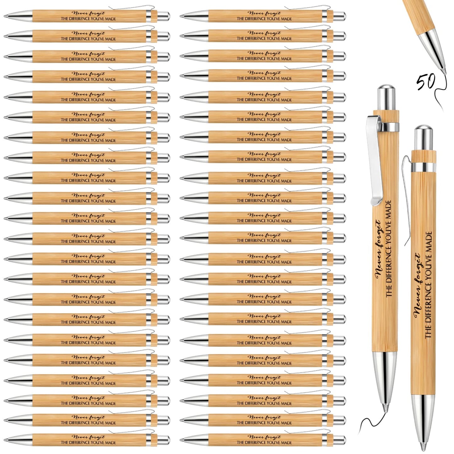 Fuutreo 50 Pcs Employee Appreciation Gift Bulk Inspirational Bamboo Pens Thanks Wood Ballpoint Pen