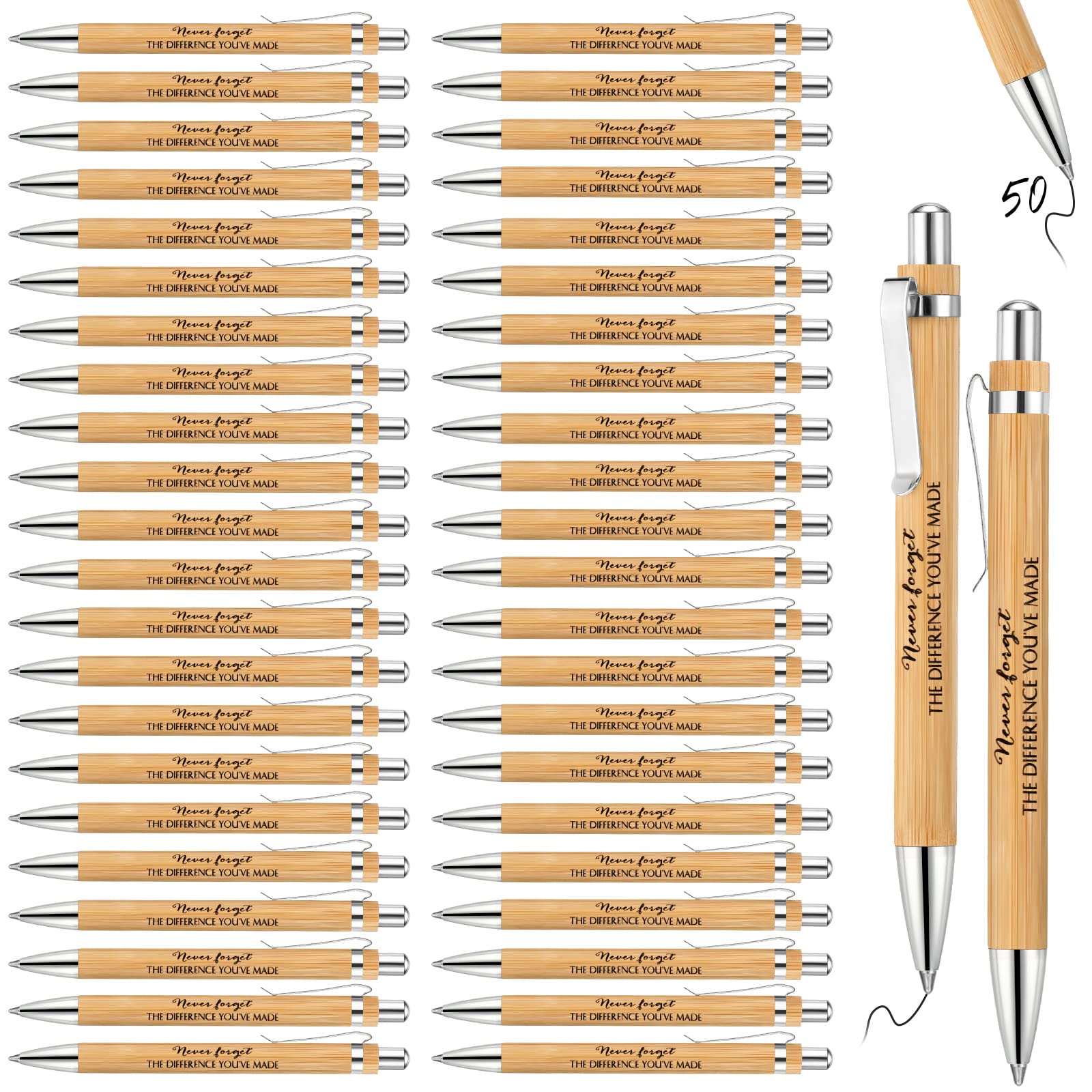Fuutreo 50 Pcs Employee Appreciation Gift Bulk Inspirational Bamboo Pens Thanks Wood Ballpoint Pen