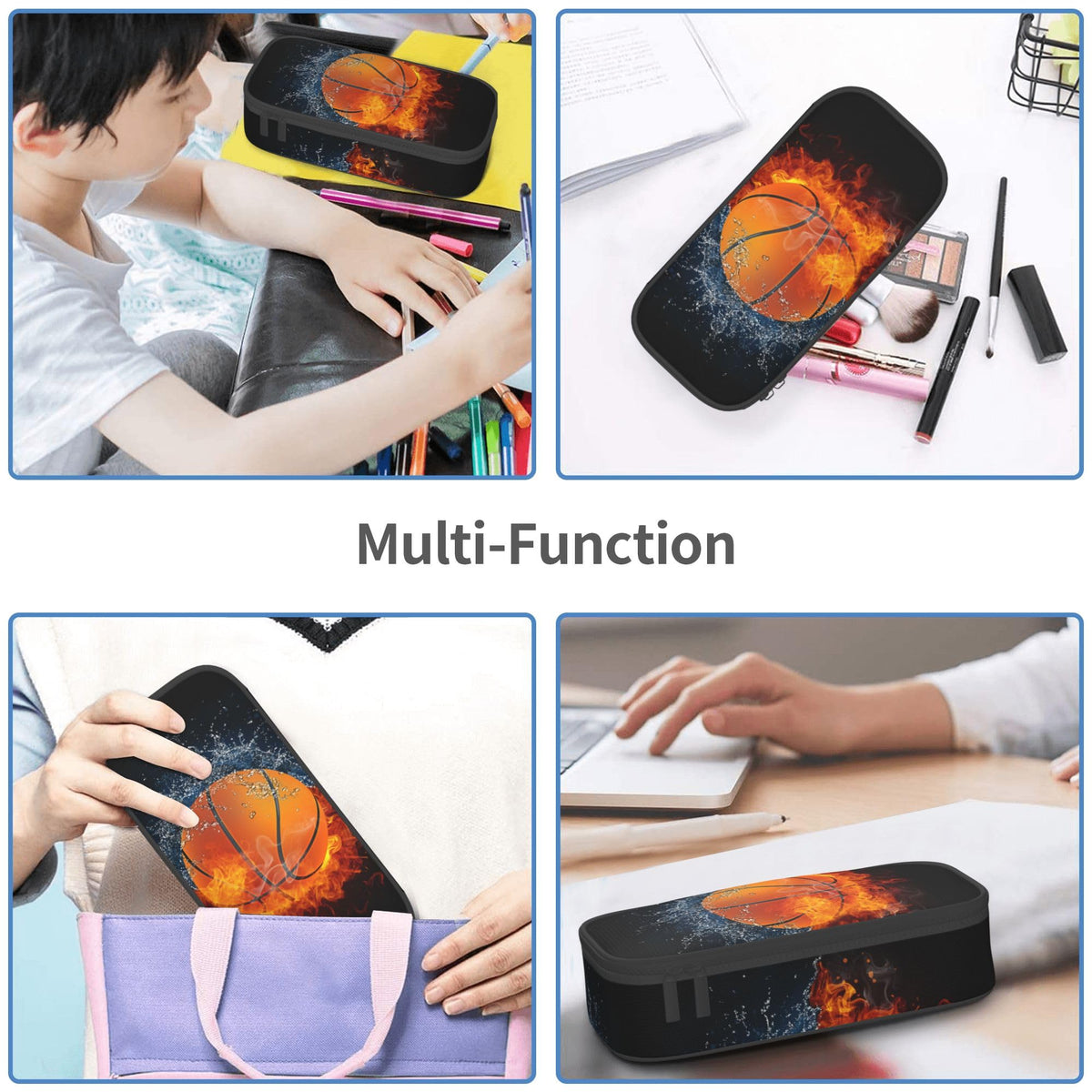 Basketball Pencil Box Black Kids Pencil Case for Boys Youth, Big Capacity Canvas Pen Pouch Marker