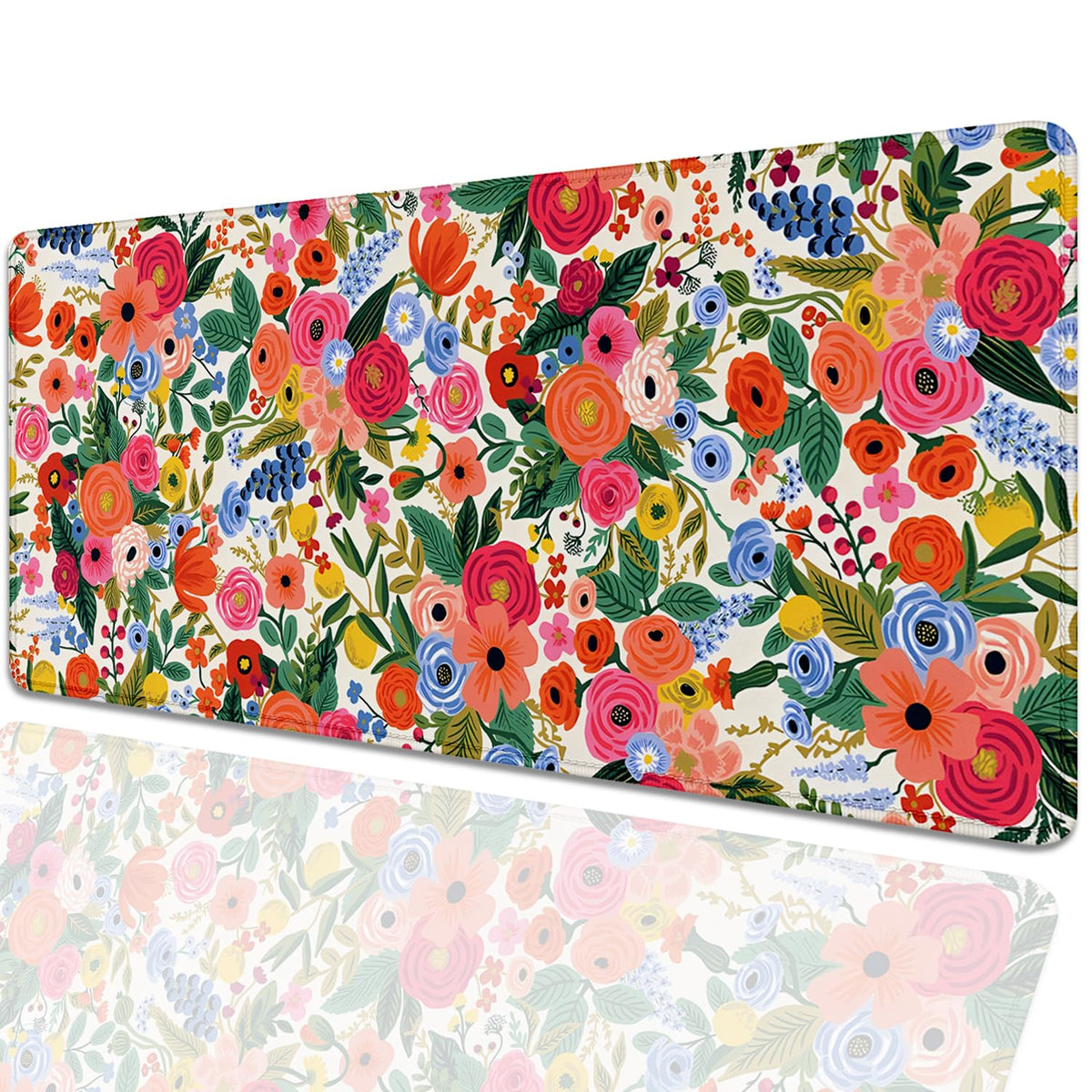 Garden Party Extended Desk Pad Flowers Mouse Pad,Gaming Desk Pad with Stitched Edges Non-Slip