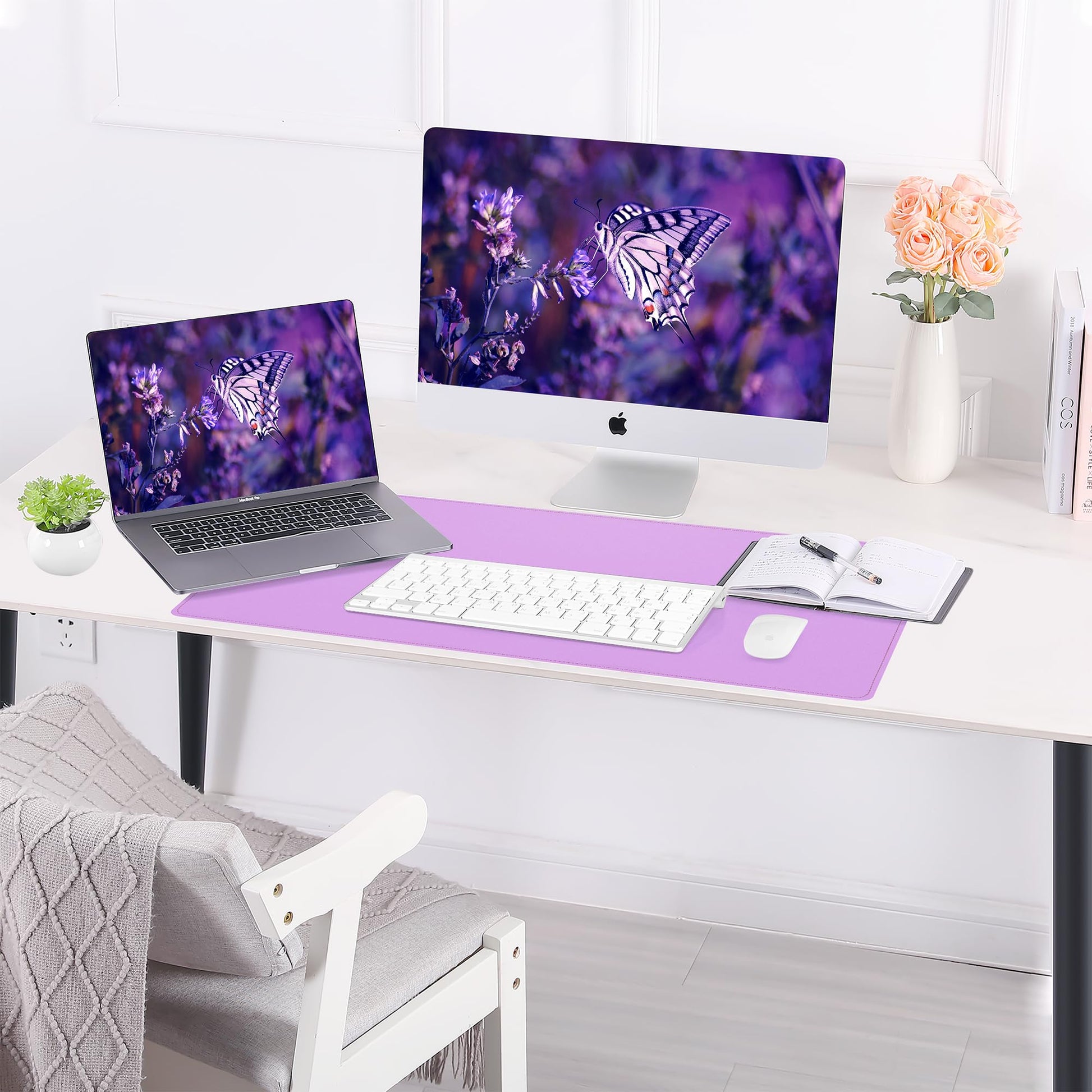 AFIING Cork Desk Mat 35.4" x 17", Dual-Sided Natural Cork & PU Leather Desk Pad, Non-Slip