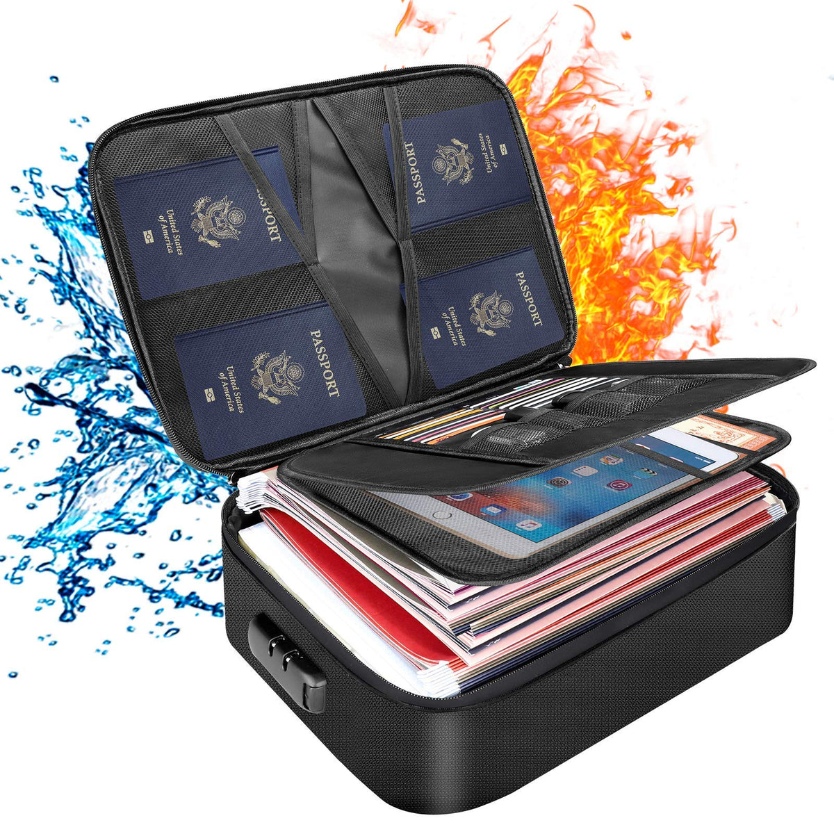 DocSafe Document Bag with Lock, Fireproof 3-Layer File Storage Box, Black