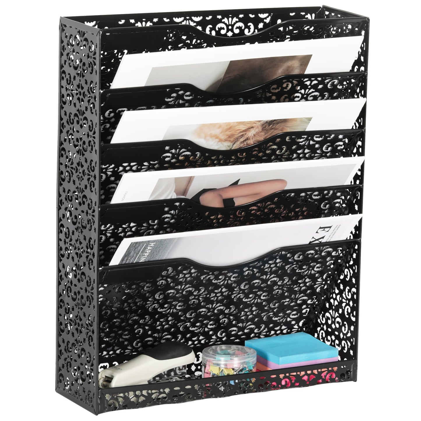 EasyPAG Desk File Organizer Heavy Duty Metal Wall Mount File Holder 5 Tier Mail Paper Folder Holder