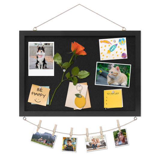 DAHAPYBOO Cork Board with Linen Black,Bulletin Board 17"x12"