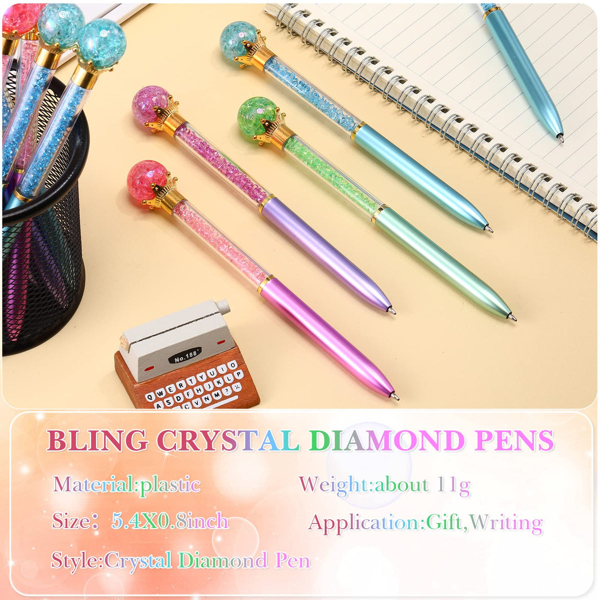 Gersoniel 24 Pcs Big Crystal Diamond Top Pens Rhinestones, Novel Style