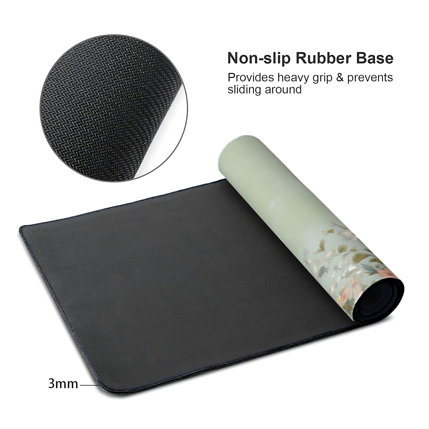 Cute Floral Aesthetic Wildflower Gaming Mouse Pad, Sage Green Macaron Desk Mat with Anti-Slip Base