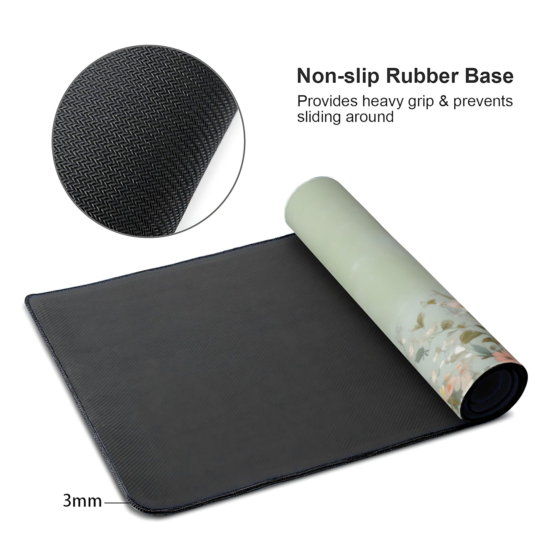 Cute Floral Aesthetic Wildflower Gaming Mouse Pad, Sage Green Macaron Desk Mat with Anti-Slip Base
