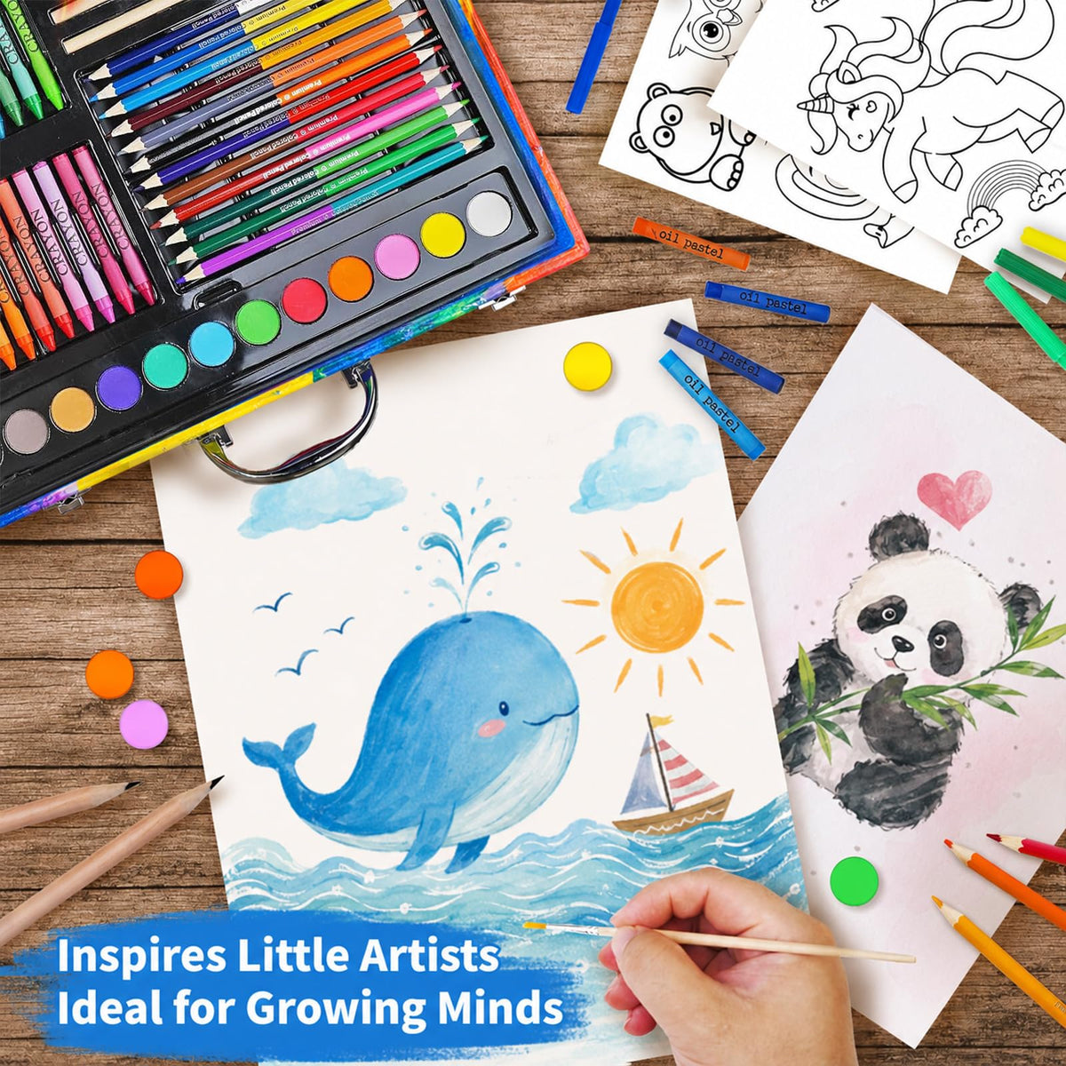Okiki Art Supplies Kit for Kids Ages 5-12, 184-Pack Art Case Coloring Set, Drawing Kits with Gifts