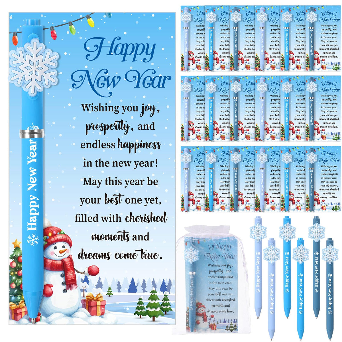 Marspark 30 Set Winter New Year Gifts Bulk Christmas Ballpoint Pens and Greeting Cards Set with Bag