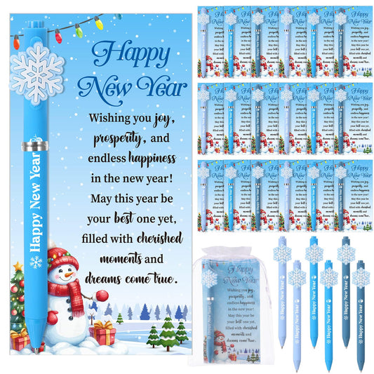 Marspark 30 Set Winter New Year Gifts Bulk Christmas Ballpoint Pens and Greeting Cards Set with Bag