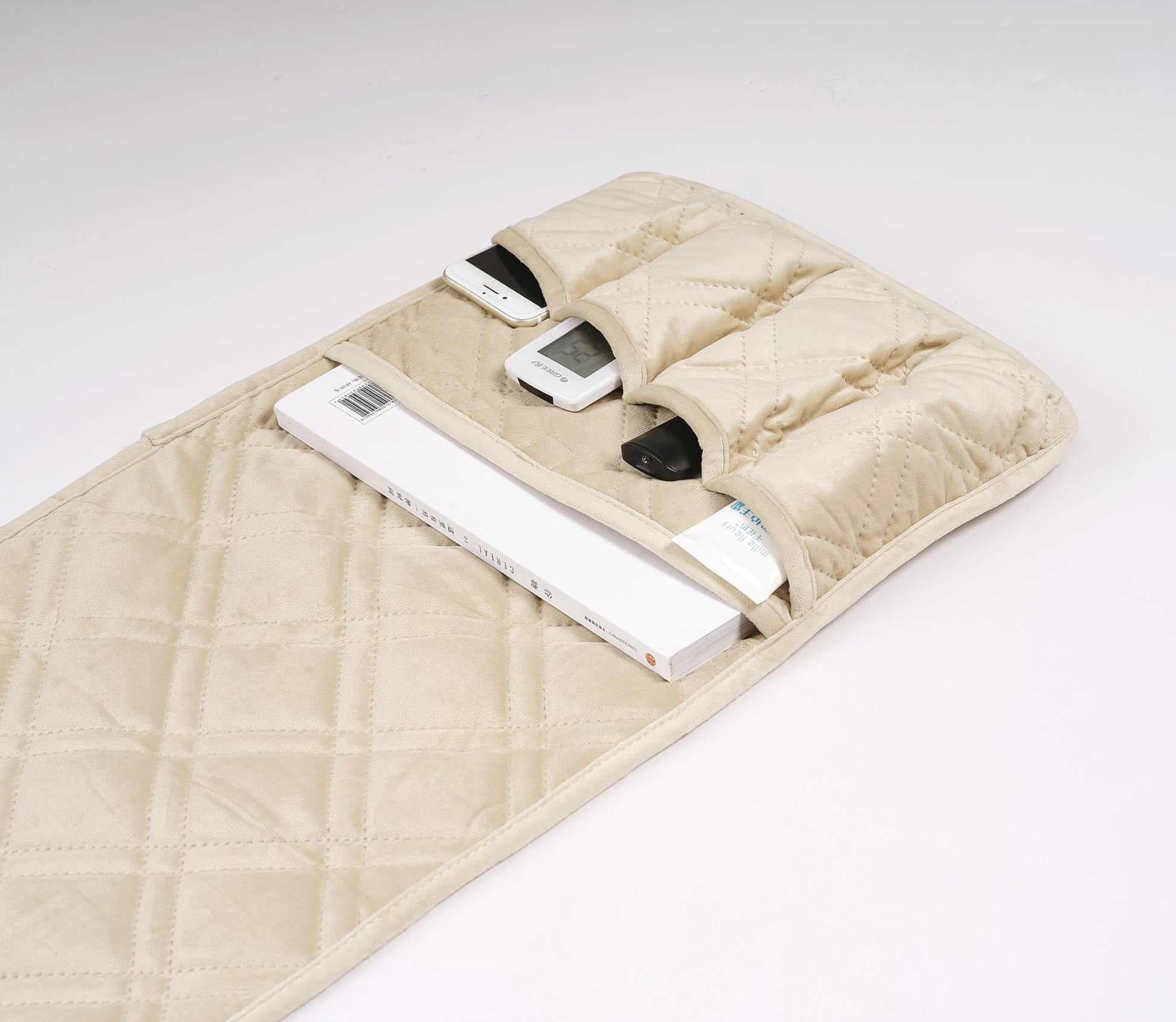 Brilliant Sunshine Beige Velvet Couch Armrest Cover, 35"×13"