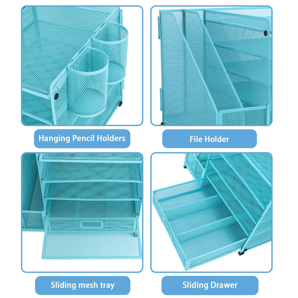 ideallife Desk Organiser with 2 Pack Magazine File Holder, 5-Tier Paper Tray Organiser with Drawer