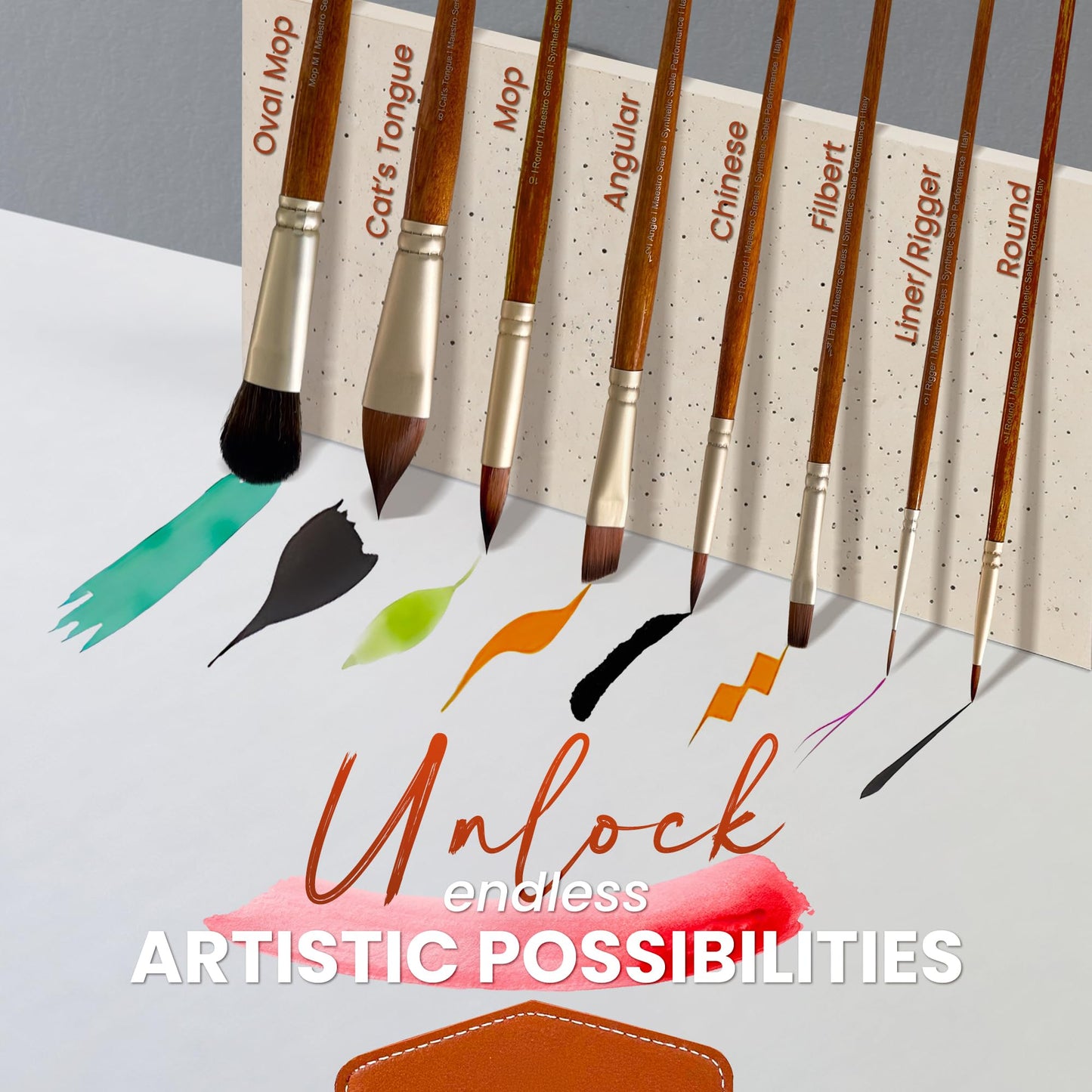 Renaissance Artisans Maestro Watercolor Brush Set - 8 Professional Sable Watercolor Brushes with