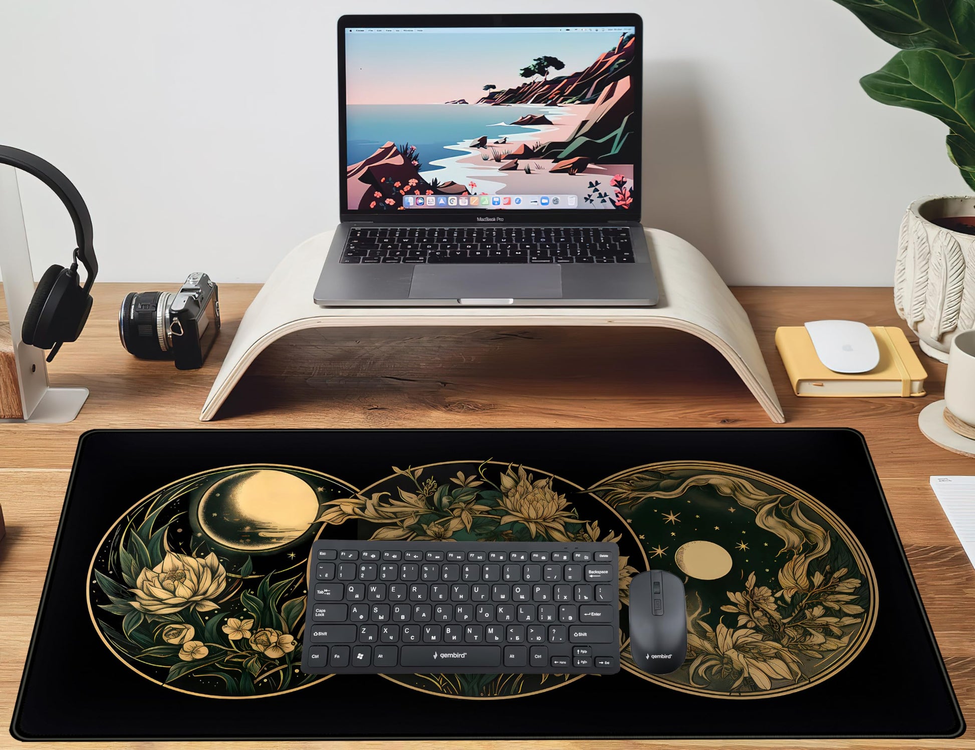 Aesthetic Celestial Desk Mat Vintage Flowers Desk Pad Large Mouse Pad Gaming Mousepad Extended XXL