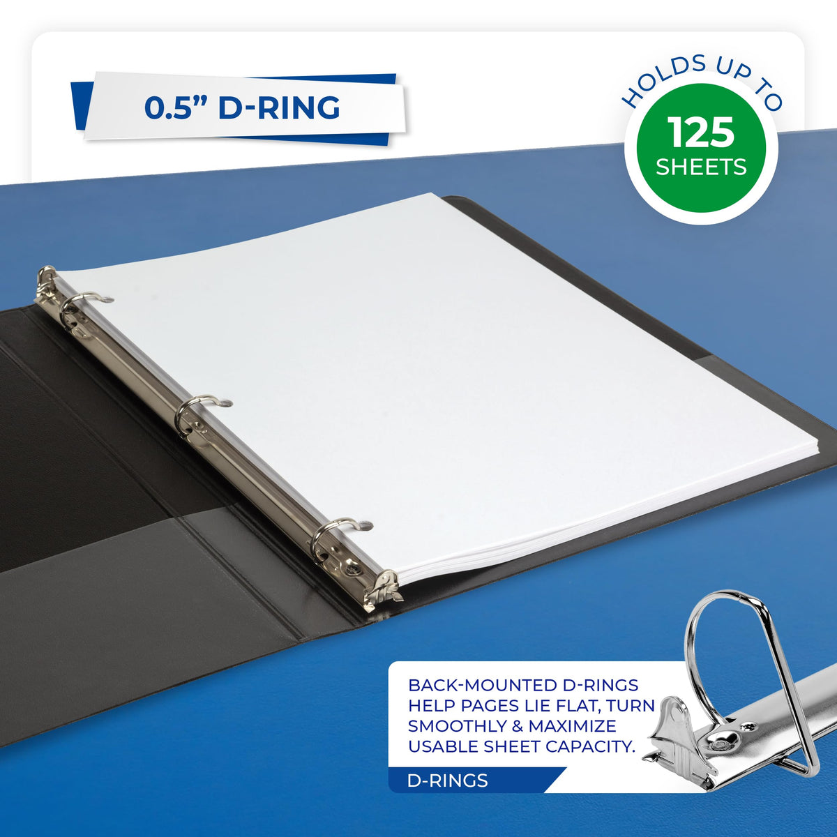 Samsill Durable 0.5 inch 3 Ring Binder, D Ring Binder, 100% Recycled Chipboard, Black, 4 Pack